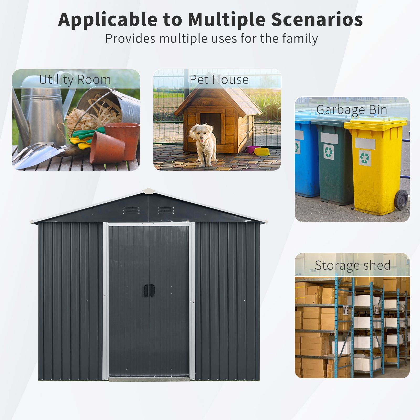 8' x 4' Metal Storage Shed with Sloped Roof, Lockable Door & Sliding Door