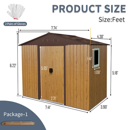 8' x 4' Metal Storage Shed with Tilted Roof, Lockable Door & Window