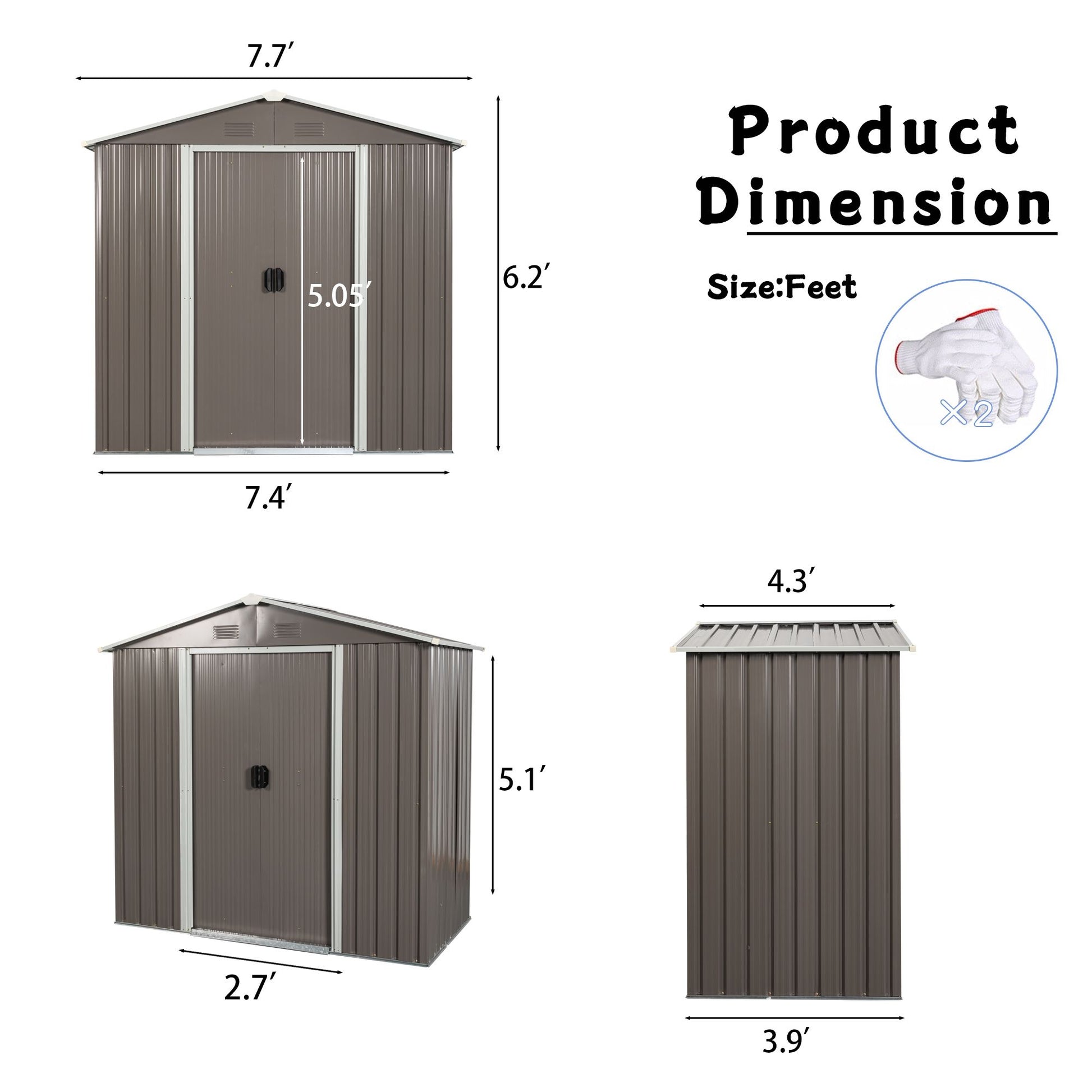8' x 4' Outdoor Metal Storage Shed with Sliding Doors & Vents