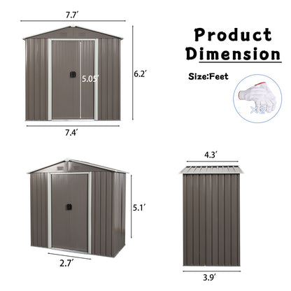 8' x 4' Outdoor Metal Storage Shed with Sliding Doors & Vents