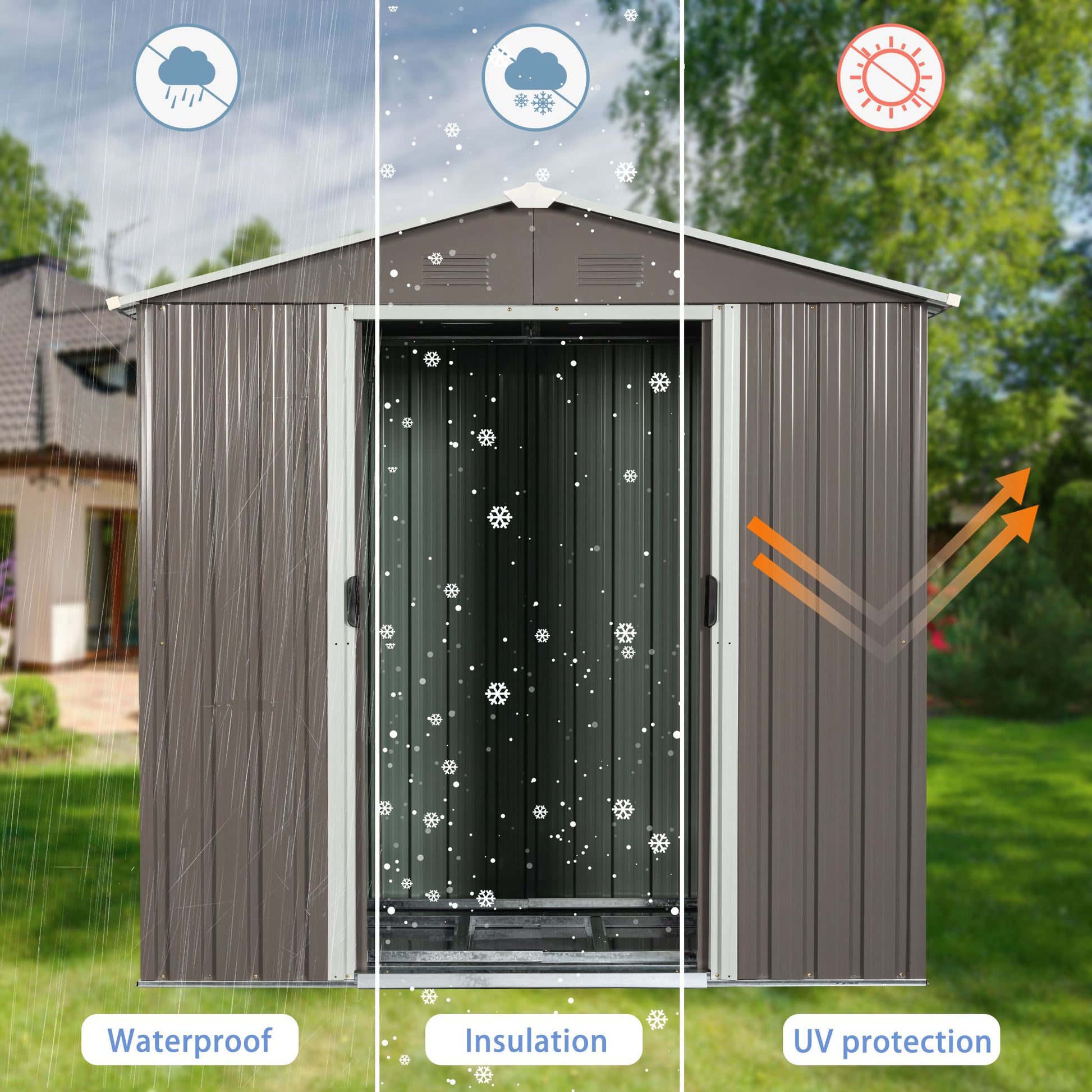8' x 4' Outdoor Metal Storage Shed with Sliding Doors & Vents