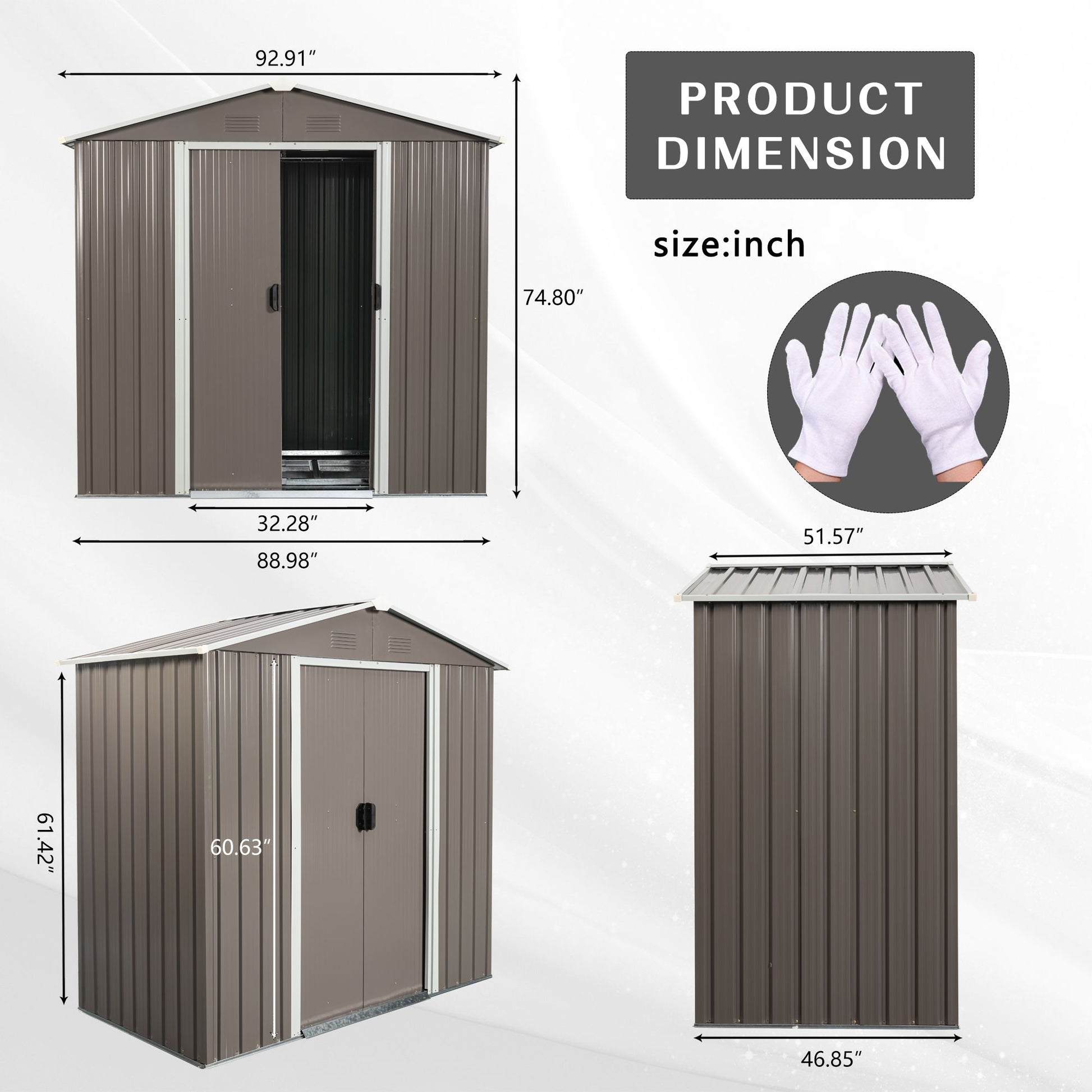 8' x 4' Outdoor Metal Storage Shed with Sliding Doors & Vents