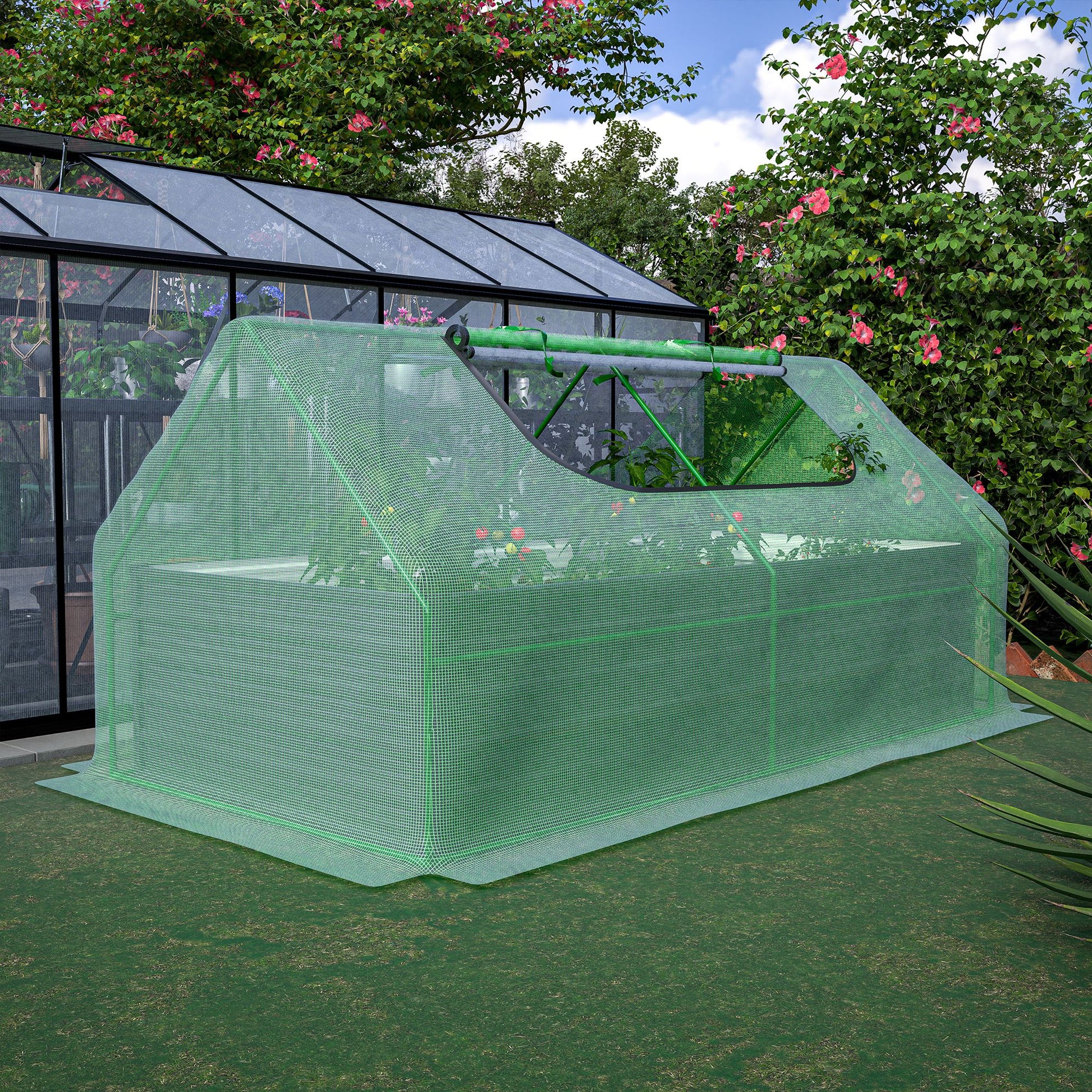 8' x 4' Raised Garden Bed with Greenhouse Cover, Galvanized Metal Frame