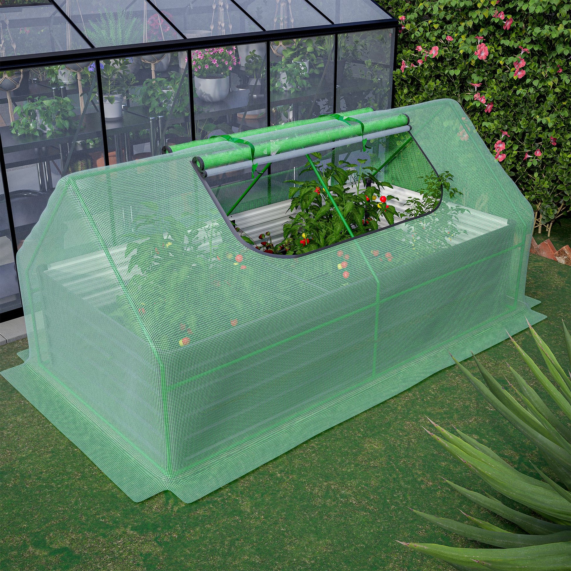 8' x 4' Raised Garden Bed with Greenhouse Cover, Galvanized Metal Frame