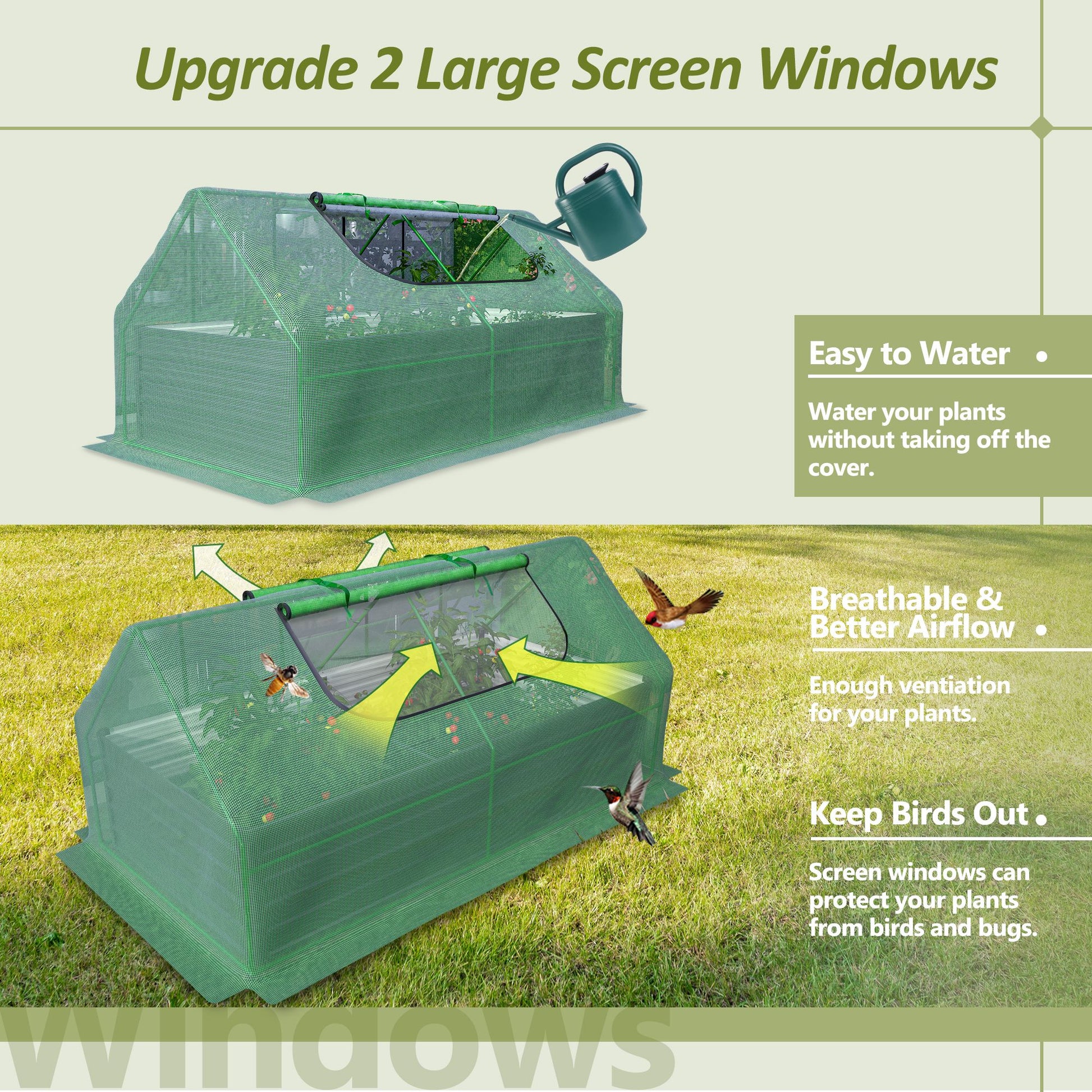 8' x 4' Raised Garden Bed with Greenhouse Cover, Galvanized Metal Frame
