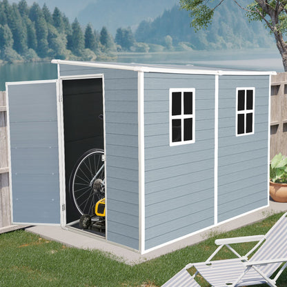8' x 4' Resin Outdoor Storage Shed with Floor, Two Windows & Lockable Doors