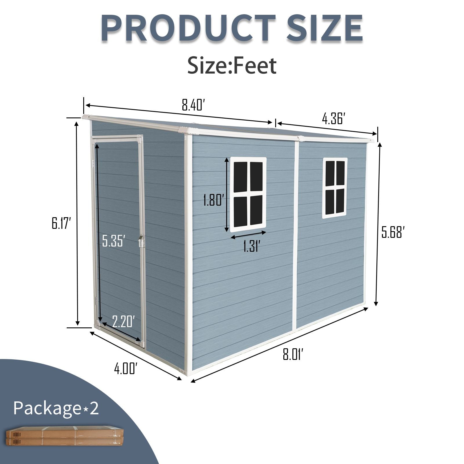 8' x 4' Resin Outdoor Storage Shed with Floor, Two Windows & Lockable Doors