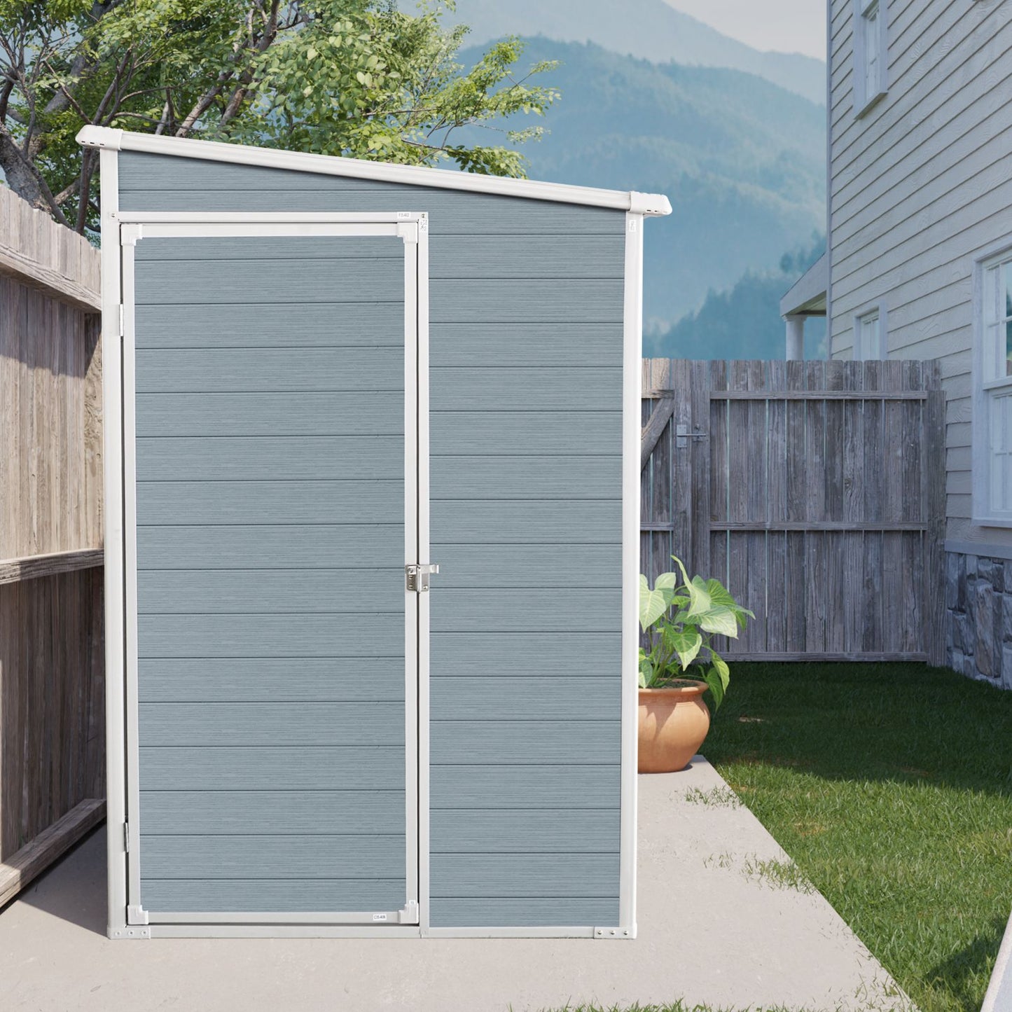 8' x 4' Resin Outdoor Storage Shed with Floor, Two Windows & Lockable Doors