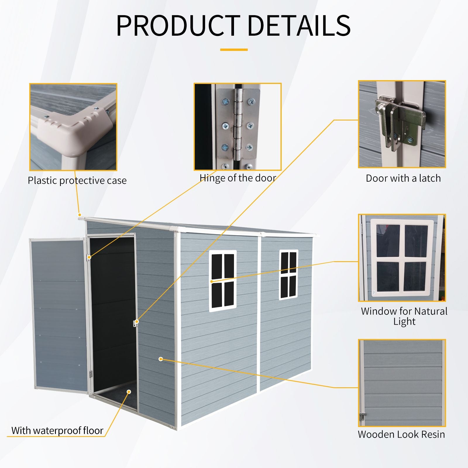 8' x 4' Resin Outdoor Storage Shed with Floor, Two Windows & Lockable Doors