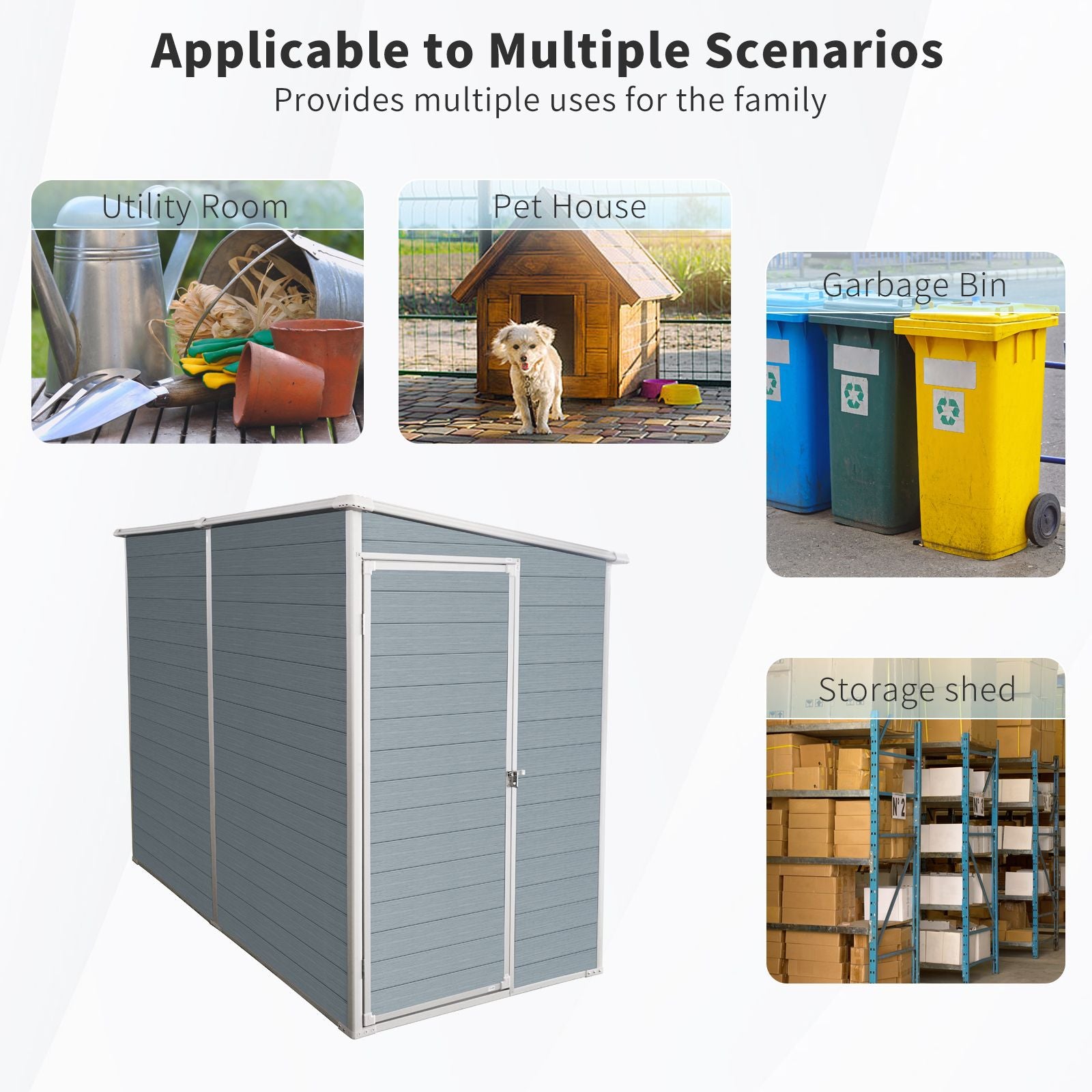 8' x 4' Resin Outdoor Storage Shed with Floor, Two Windows & Lockable Doors