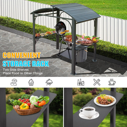 8' x 5' Grill Gazebo with Side Shelves – Arc Roof, Double Galvanized Steel Roof, BBQ Tent for Patio & Backyard