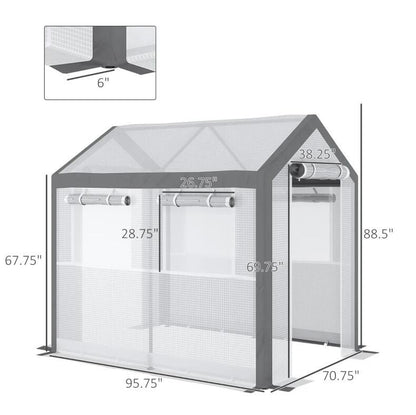 8' x 6' Outdoor Greenhouse Tent, PE Mesh Grid Cover, Powder-Coated Steel Frame, Zippered Doors