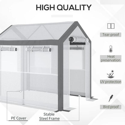 8' x 6' Outdoor Greenhouse Tent, PE Mesh Grid Cover, Powder-Coated Steel Frame, Zippered Doors
