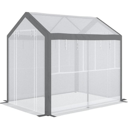 8' x 6' Outdoor Greenhouse Tent, PE Mesh Grid Cover, Powder-Coated Steel Frame, Zippered Doors