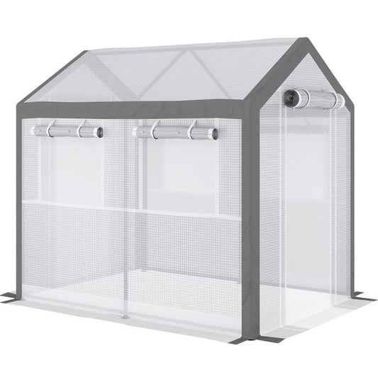 8' x 6' Outdoor Greenhouse Tent, PE Mesh Grid Cover, Powder-Coated Steel Frame, Zippered Doors