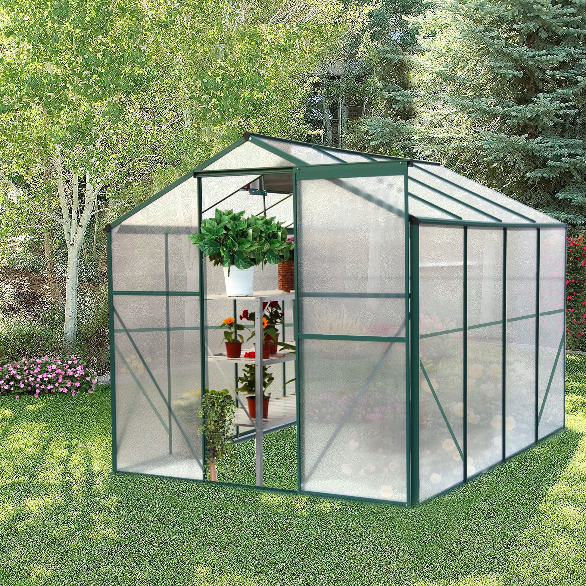 8' x 6' Polycarbonate Greenhouse, Aluminum Frame, Sliding Door, Adjustable Roof Vent