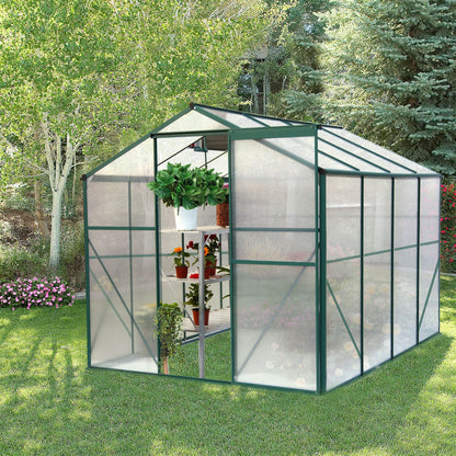 8' x 6' Polycarbonate Greenhouse, Aluminum Frame, Sliding Door, Adjustable Roof Vent