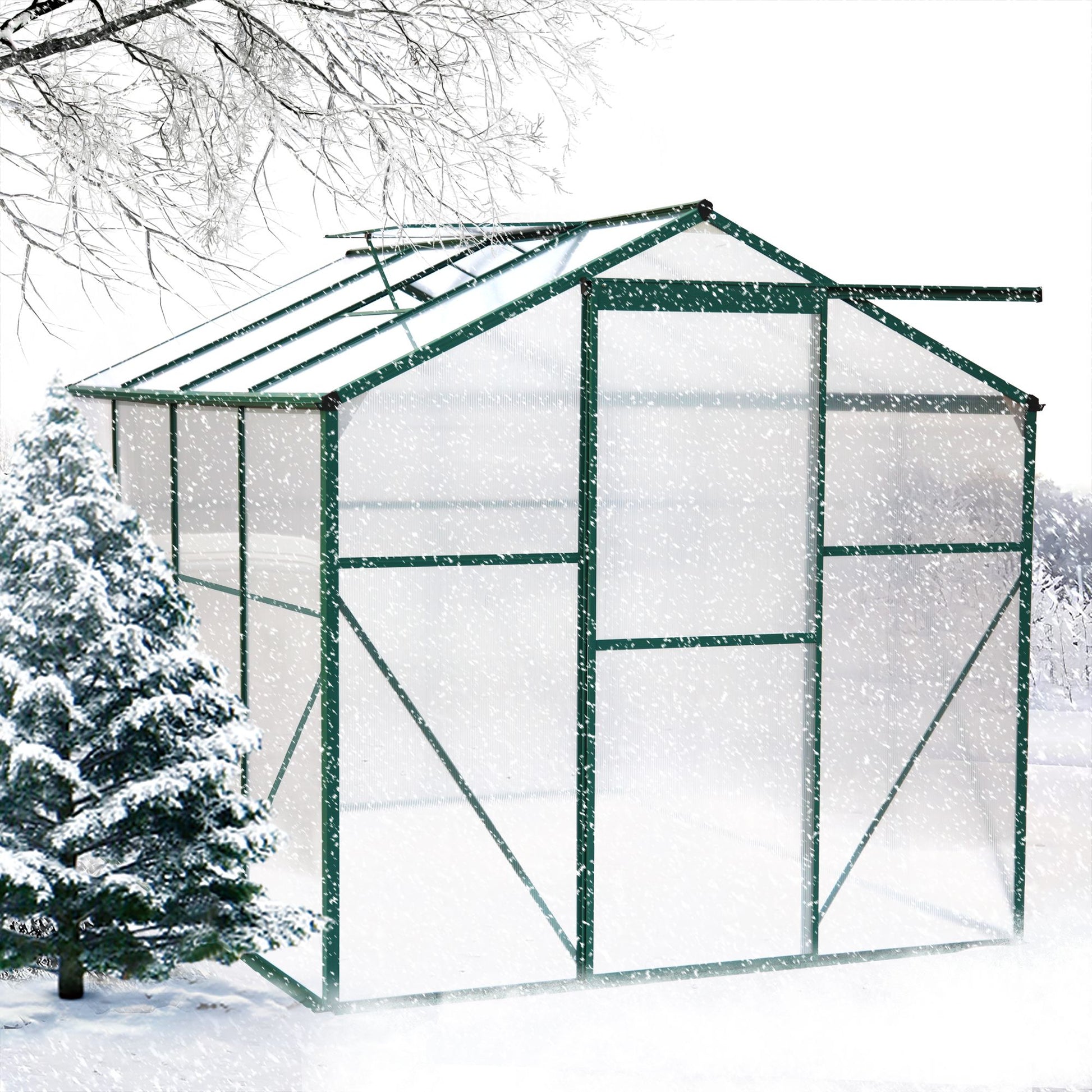 8' x 6' Polycarbonate Greenhouse, Aluminum Frame, Sliding Door, Adjustable Roof Vent