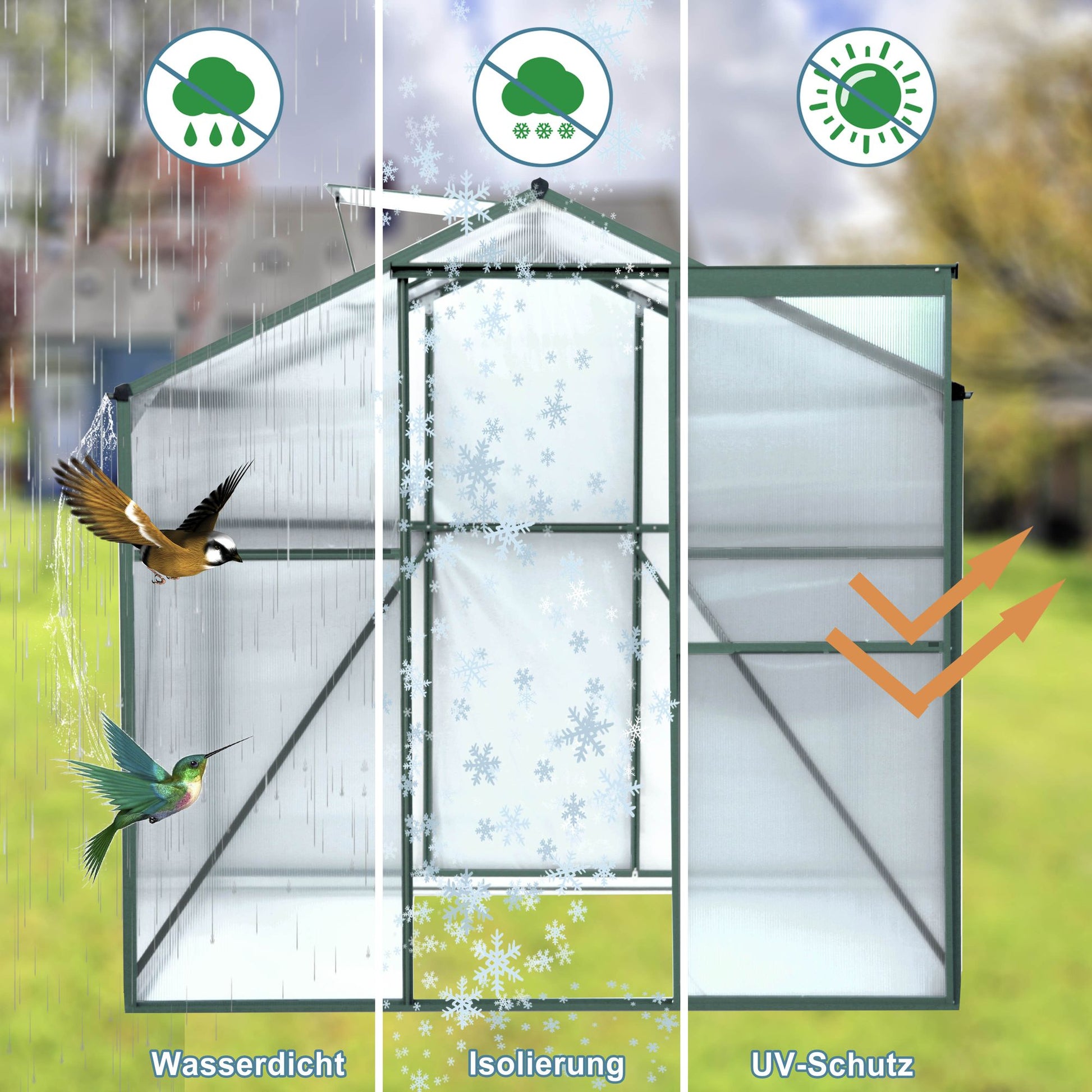 8' x 6' Polycarbonate Greenhouse, Aluminum Frame, Sliding Door, Adjustable Roof Vent