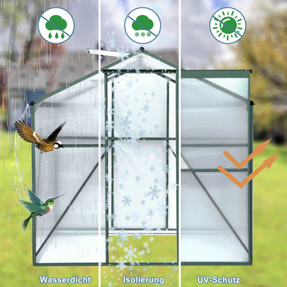 8' x 6' Polycarbonate Greenhouse, Aluminum Frame, Sliding Door, Adjustable Roof Vent