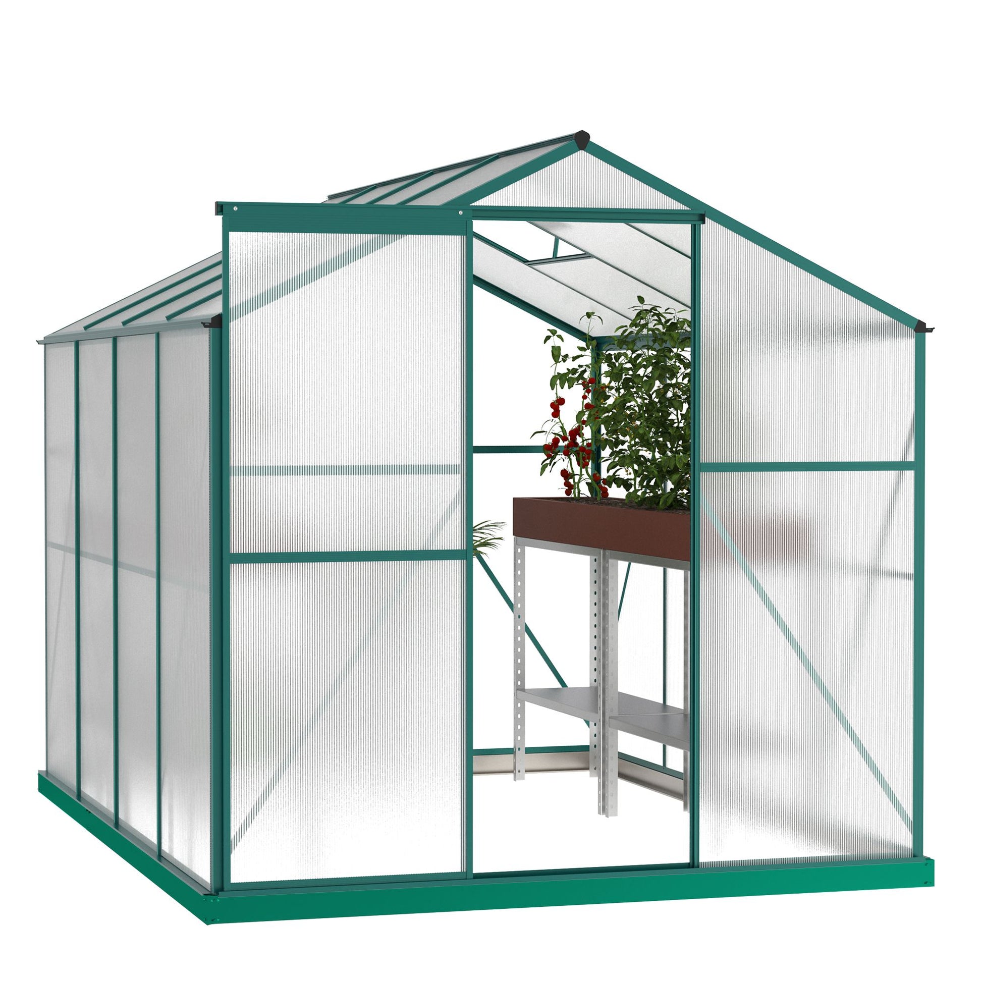 8' x 6' Polycarbonate Greenhouse, Aluminum Frame, Sliding Door, Adjustable Roof Vent
