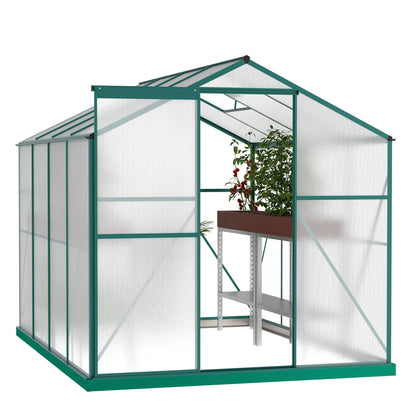 8' x 6' Polycarbonate Greenhouse, Aluminum Frame, Sliding Door, Adjustable Roof Vent