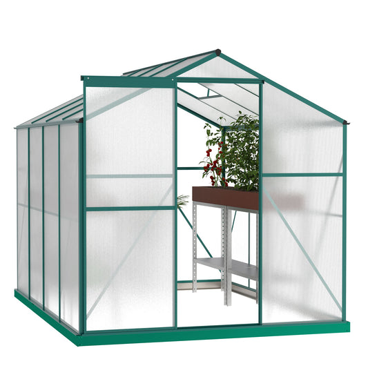 8' x 6' Polycarbonate Greenhouse, Aluminum Frame, Sliding Door, Adjustable Roof Vent