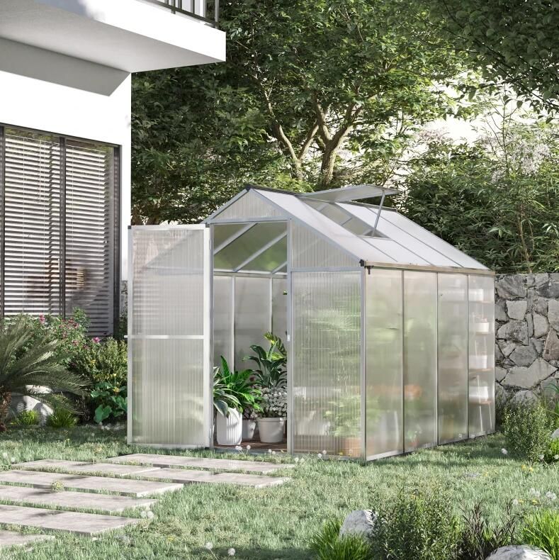 8' x 6.25' Polycarbonate Greenhouse, Transparent Sheets, Aluminum Frame, Ventilation