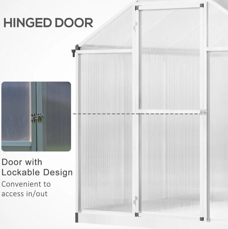 8' x 6.25' Polycarbonate Greenhouse, Transparent Sheets, Aluminum Frame, Ventilation
