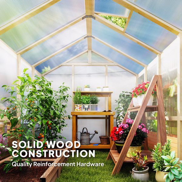 8' x 6.5' Polycarbonate Greenhouse, Fir Wood Frame, Lockable Door, Thermal Insulation