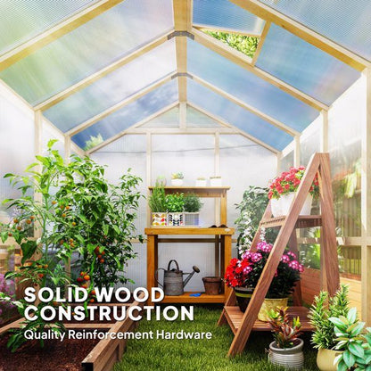 8' x 6.5' Polycarbonate Greenhouse, Fir Wood Frame, Lockable Door, Thermal Insulation