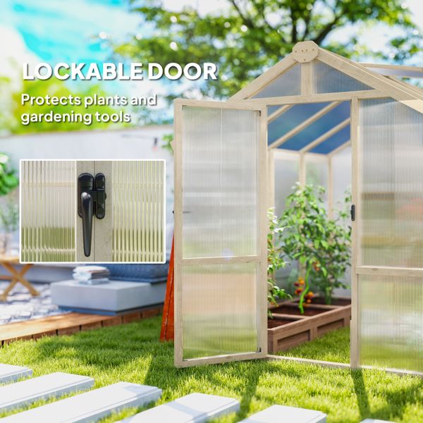 8' x 6.5' Polycarbonate Greenhouse, Fir Wood Frame, Lockable Door, Thermal Insulation