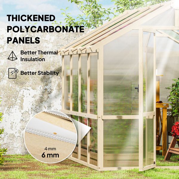 8' x 6.5' Polycarbonate Greenhouse, Fir Wood Frame, Lockable Door, Thermal Insulation