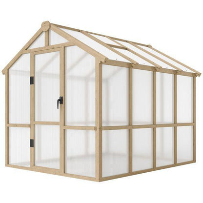 8' x 6.5' Polycarbonate Greenhouse, Fir Wood Frame, Lockable Door, Thermal Insulation