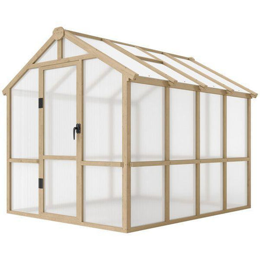 8' x 6.5' Polycarbonate Greenhouse, Fir Wood Frame, Lockable Door, Thermal Insulation