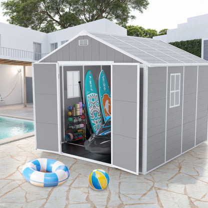 8' x 7' Backyard Garden Shed, Durable Polypropylene Outdoor Storage Room with HD Windows, UV Protection, and Waterproof
