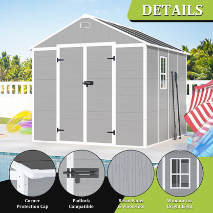 8' x 7' Backyard Garden Shed, Durable Polypropylene Outdoor Storage Room with HD Windows, UV Protection, and Waterproof