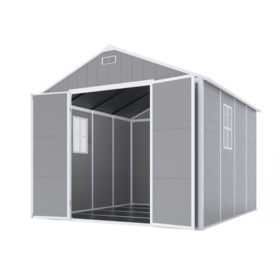 8' x 7' Backyard Garden Shed, Durable Polypropylene Outdoor Storage Room with HD Windows, UV Protection, and Waterproof