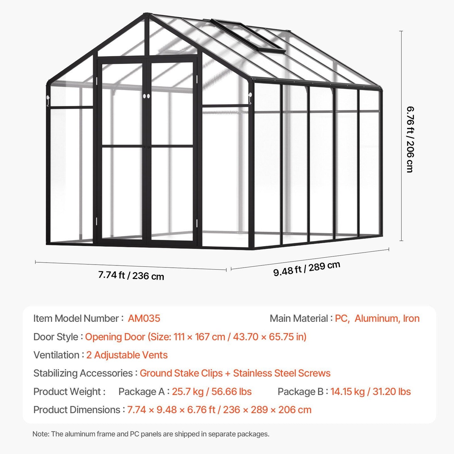 8' x 9.5' Greenhouse, Durable & UV-Protected Design