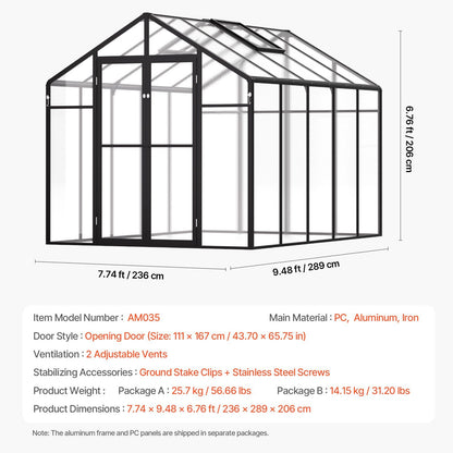 8' x 9.5' Greenhouse, Durable & UV-Protected Design