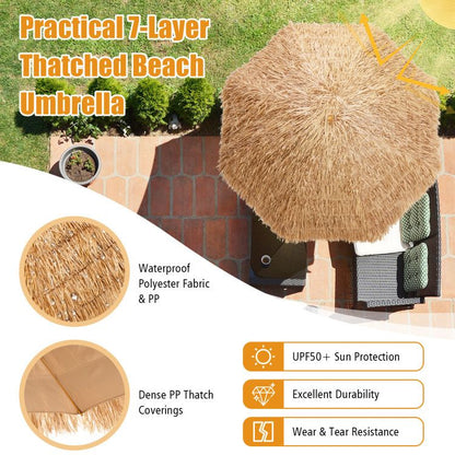 8' x 7.3' Thatched Tiki Beach Umbrella, Durable and UV Resistant
