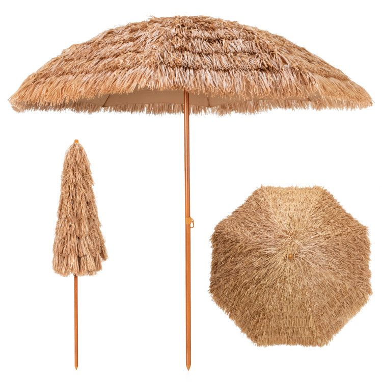 8' x 7.3' Thatched Tiki Beach Umbrella, Durable and UV Resistant