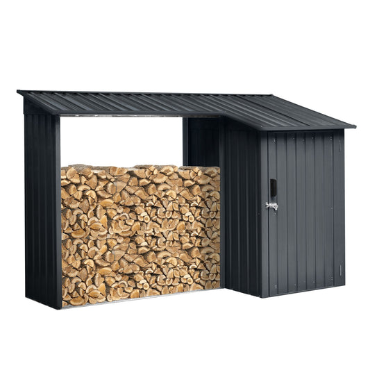 9' x 3' Outdoor Steel Firewood Rack & Storage Shed - Durable & Weather-Resistant