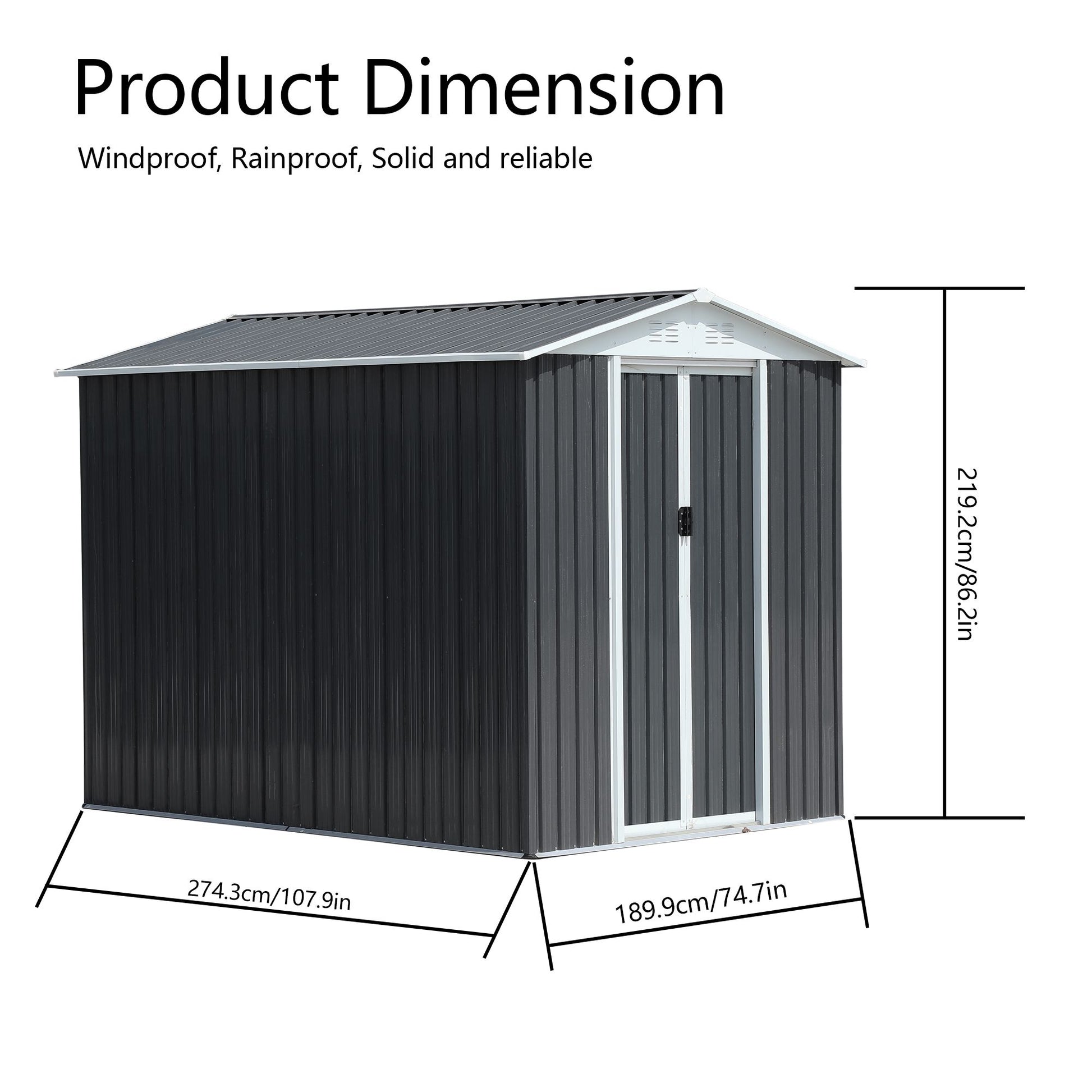 9' x 6' Waterproof Metal Bike Shed with Apex Roof - Aluminum Alloy Frame