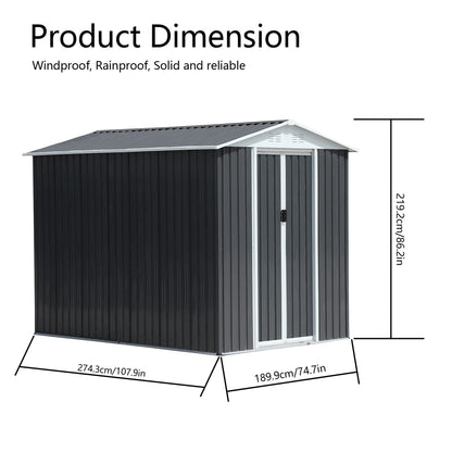 9' x 6' Waterproof Metal Bike Shed with Apex Roof - Aluminum Alloy Frame