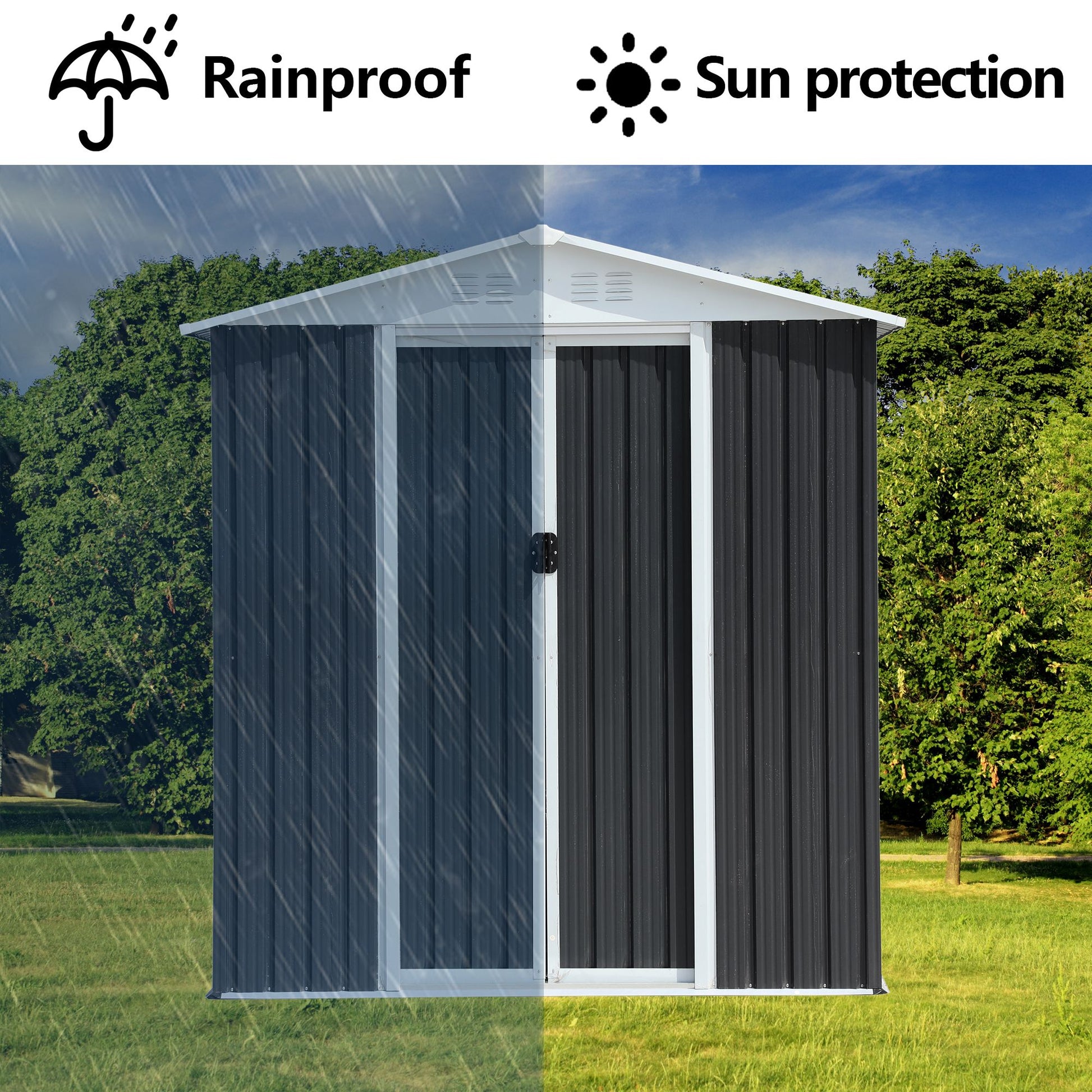 9' x 6' Waterproof Metal Bike Shed with Apex Roof - Aluminum Alloy Frame