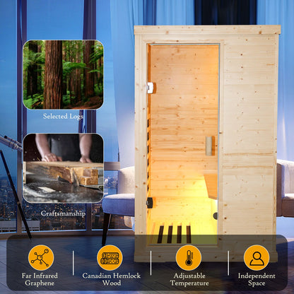 900W Single Person Spruce Far Infrared Sauna, Bluetooth Music