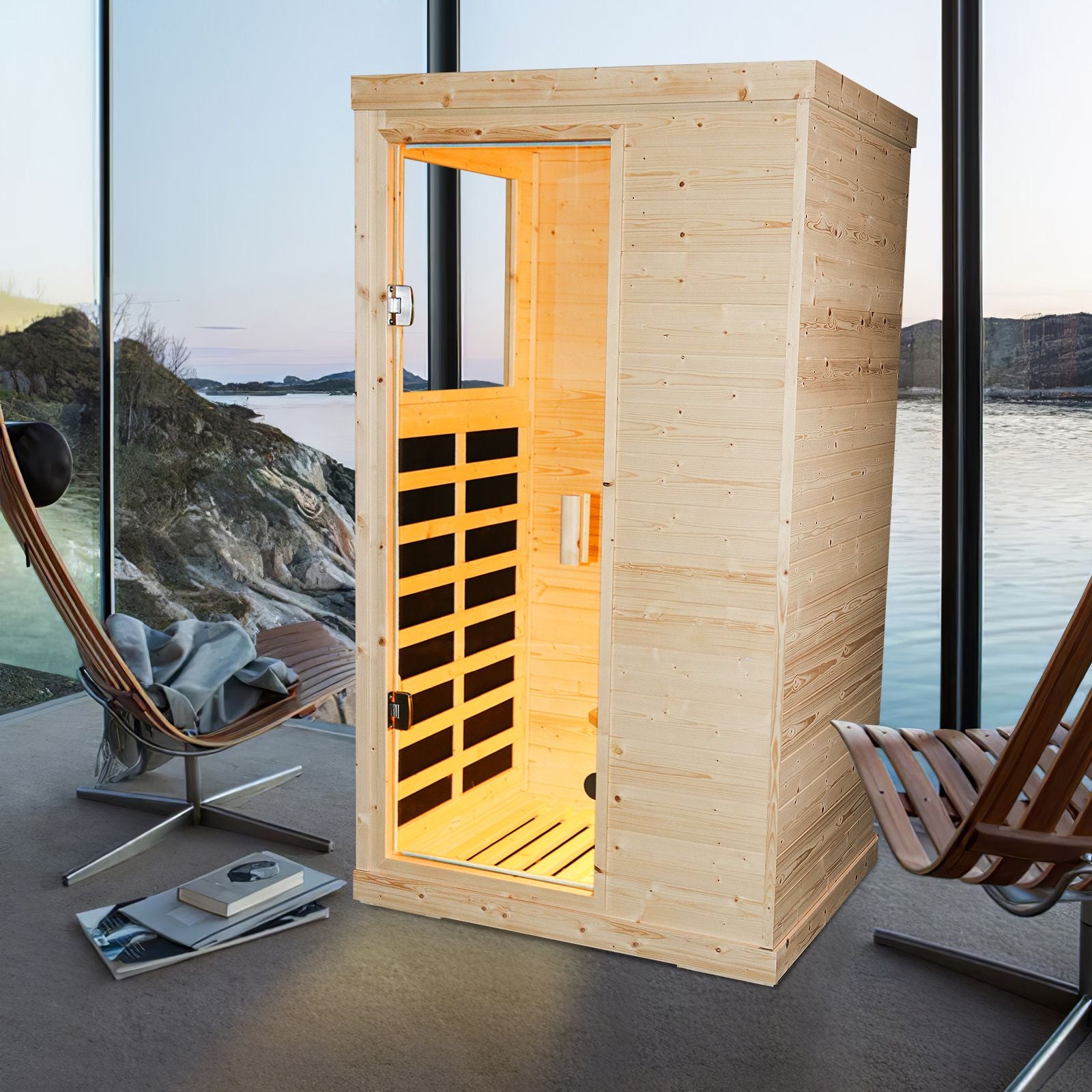 900W Single Person Spruce Far Infrared Sauna, Bluetooth Music