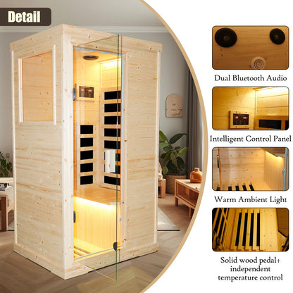 900W Single Person Spruce Far Infrared Sauna, Bluetooth Music