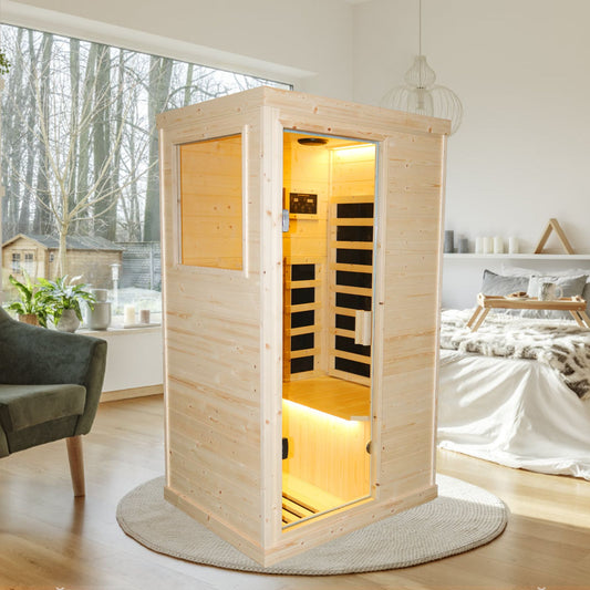900W Single Person Spruce Far Infrared Sauna, Bluetooth Music